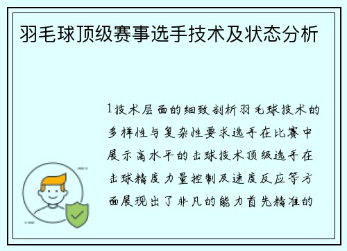 羽毛球顶级赛事选手技术及状态分析